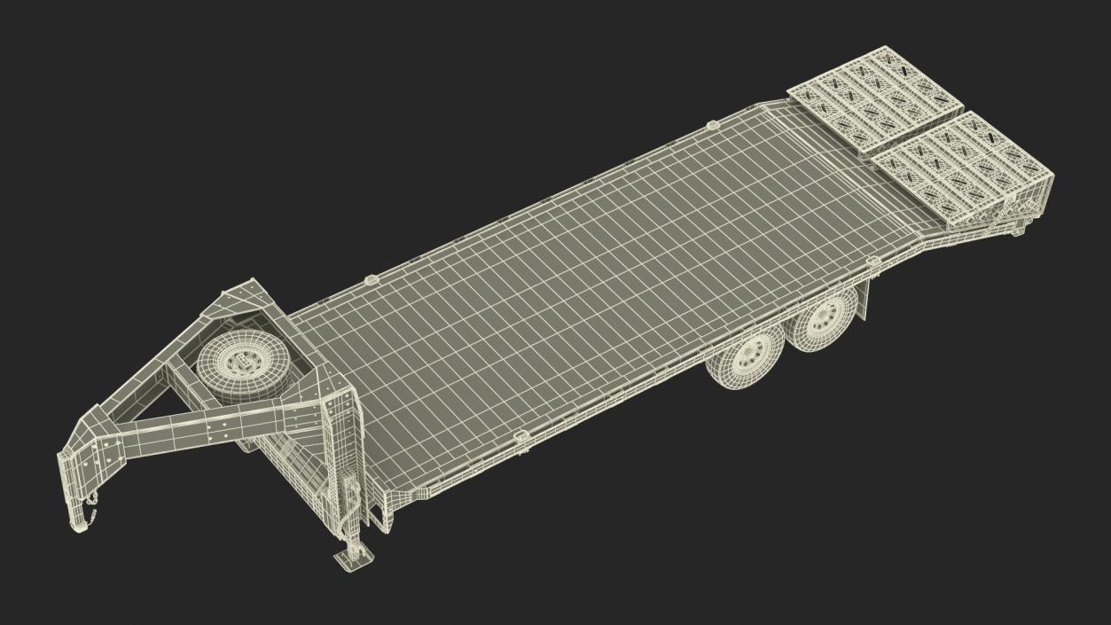 3D Flat Bed Gooseneck Pickup Trailer model