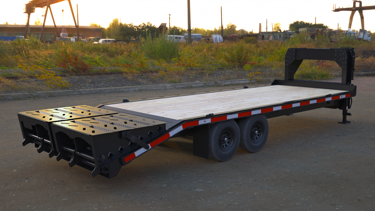 3D Flat Bed Gooseneck Pickup Trailer model