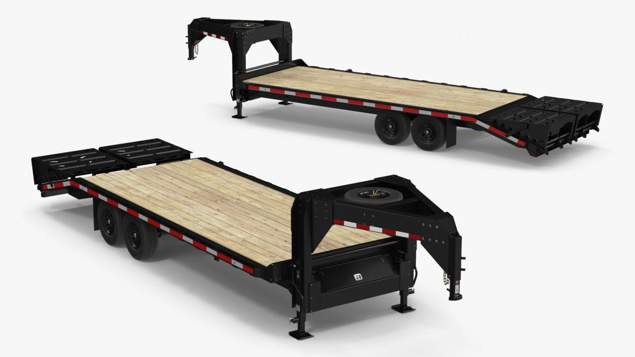 3D Flat Bed Gooseneck Pickup Trailer model