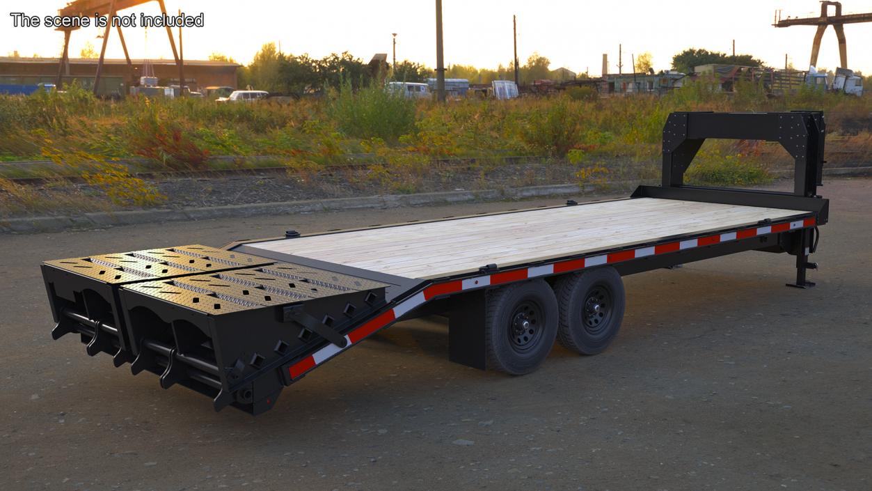 3D Flat Bed Gooseneck Pickup Trailer model