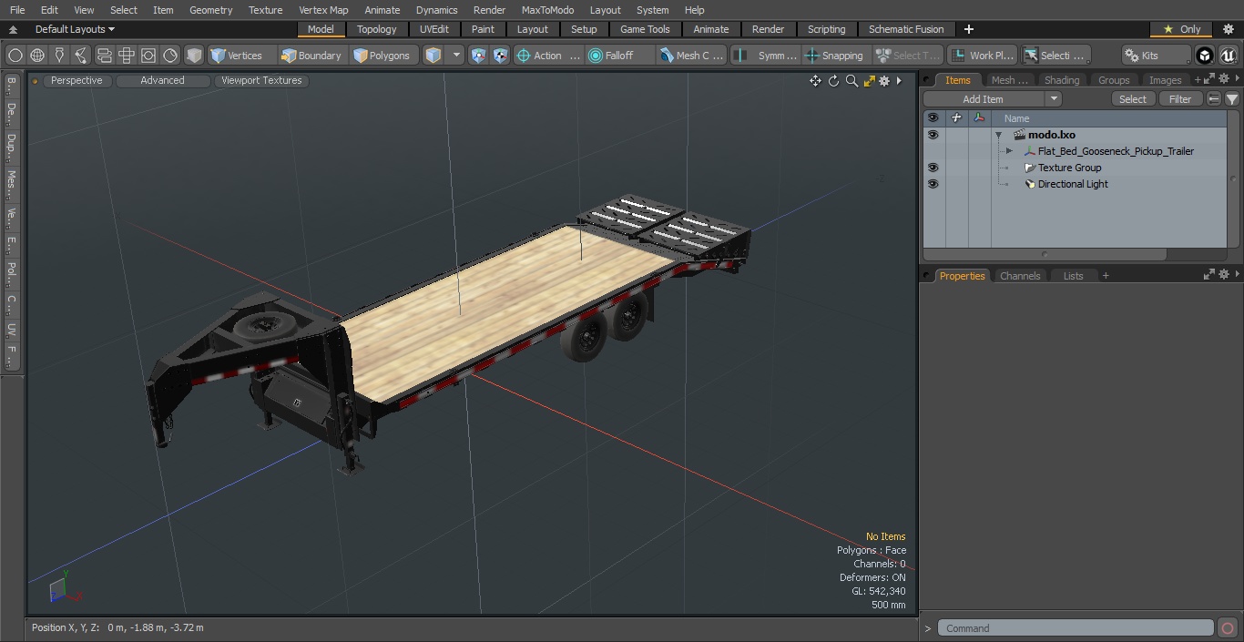 3D Flat Bed Gooseneck Pickup Trailer model