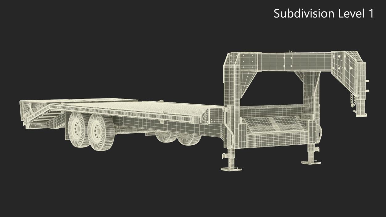 3D Flat Bed Gooseneck Pickup Trailer model