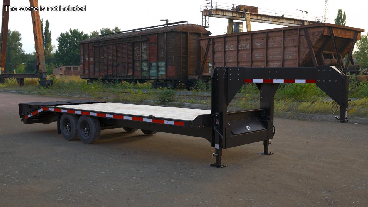 3D Flat Bed Gooseneck Pickup Trailer model