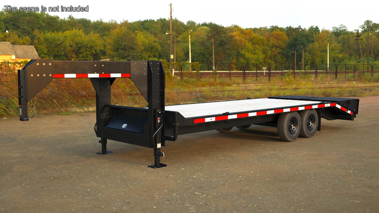 3D Flat Bed Gooseneck Pickup Trailer model