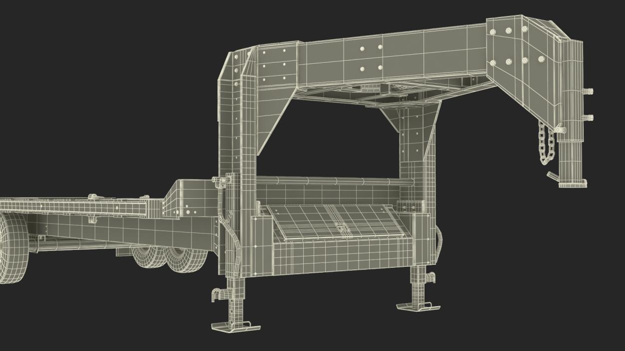 3D Flat Bed Gooseneck Pickup Trailer model