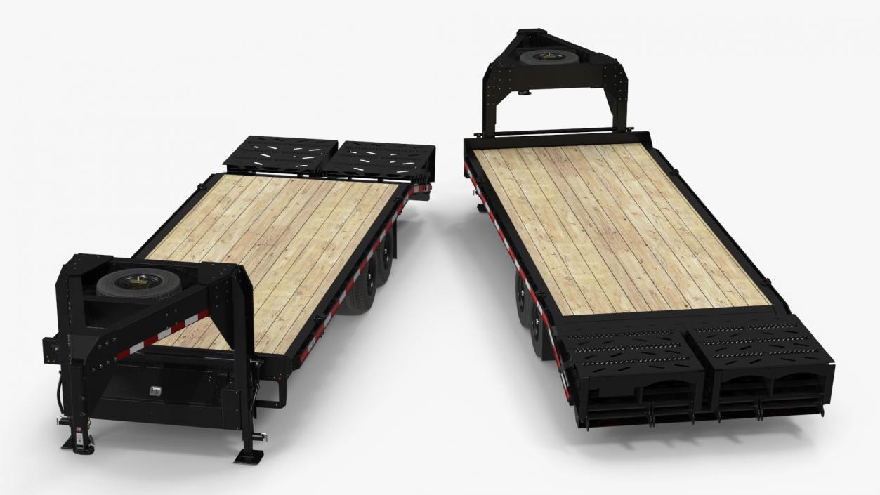 3D Flat Bed Gooseneck Pickup Trailer model