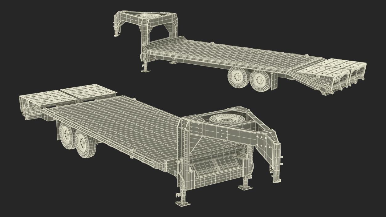 3D Flat Bed Gooseneck Pickup Trailer model