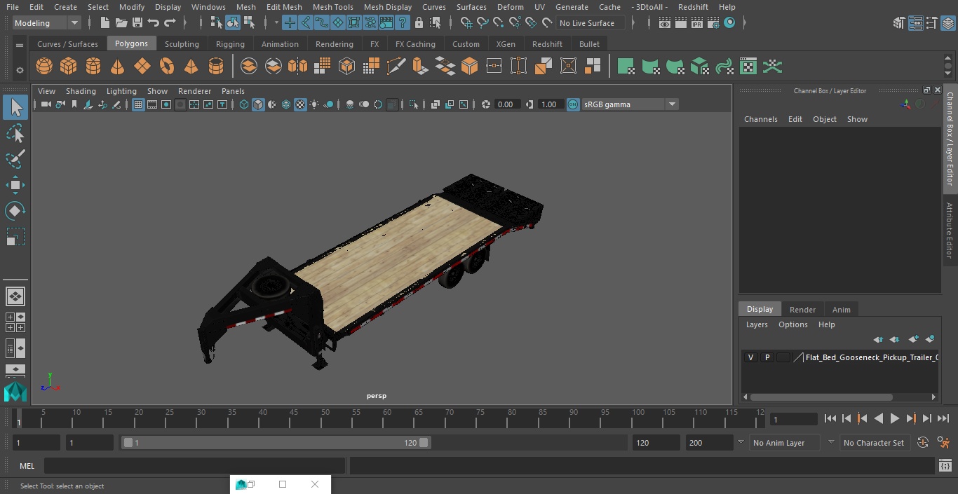 3D Flat Bed Gooseneck Pickup Trailer model