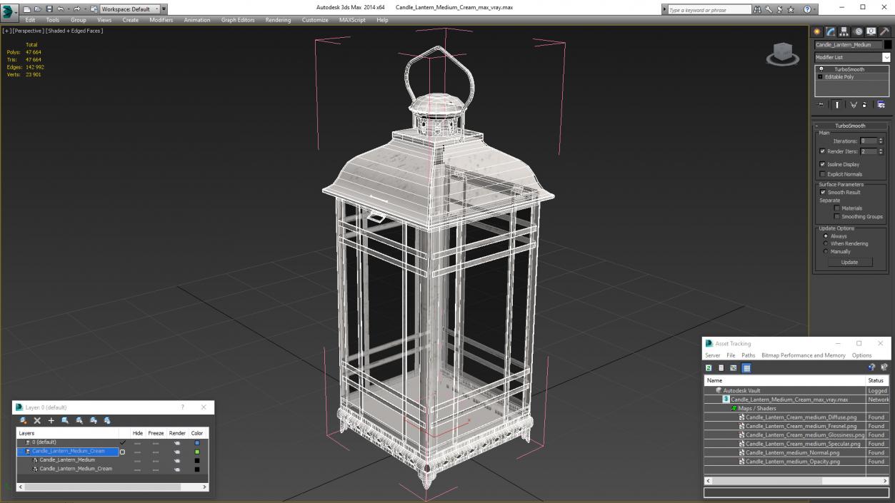 Candle Lantern Medium Cream 3D