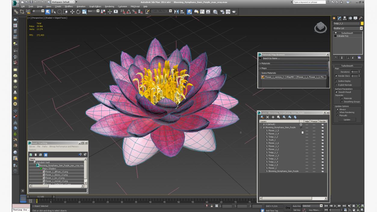 Blooming Nymphaea Siam Purple 3D model