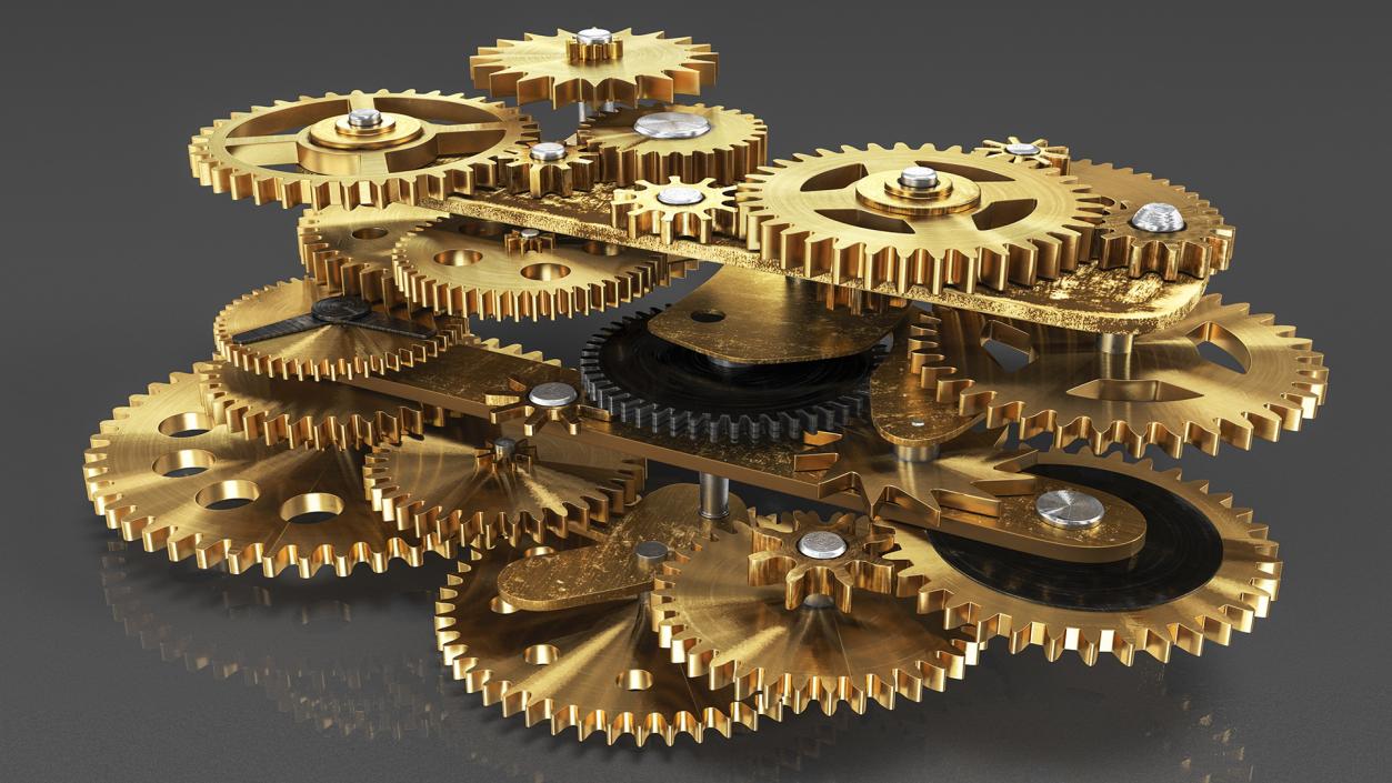 3D model Clockwork Gear Mechanism Brass