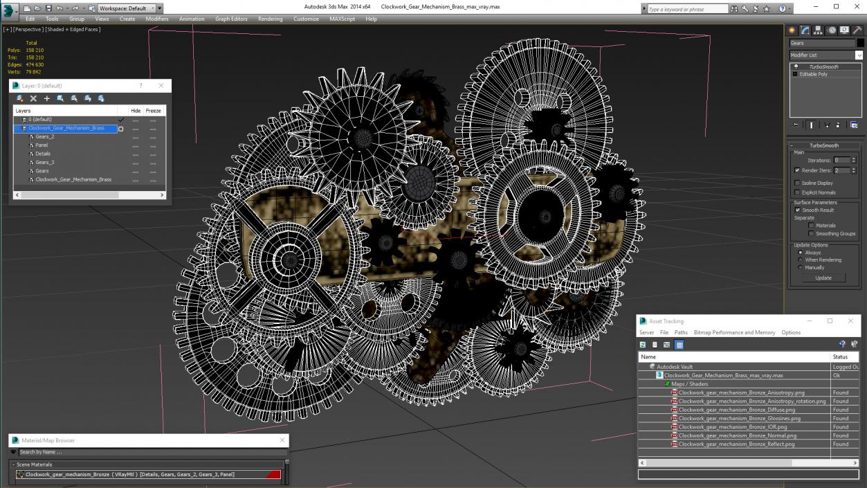 3D model Clockwork Gear Mechanism Brass