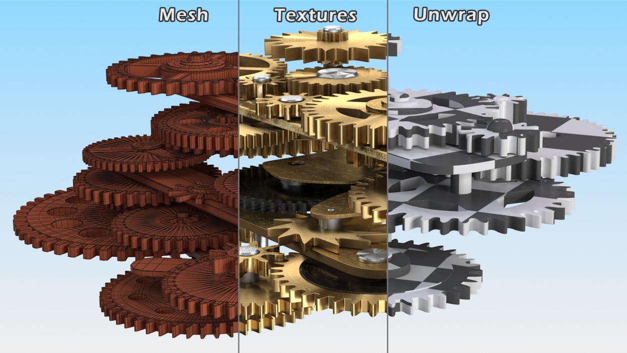 3D model Clockwork Gear Mechanism Brass