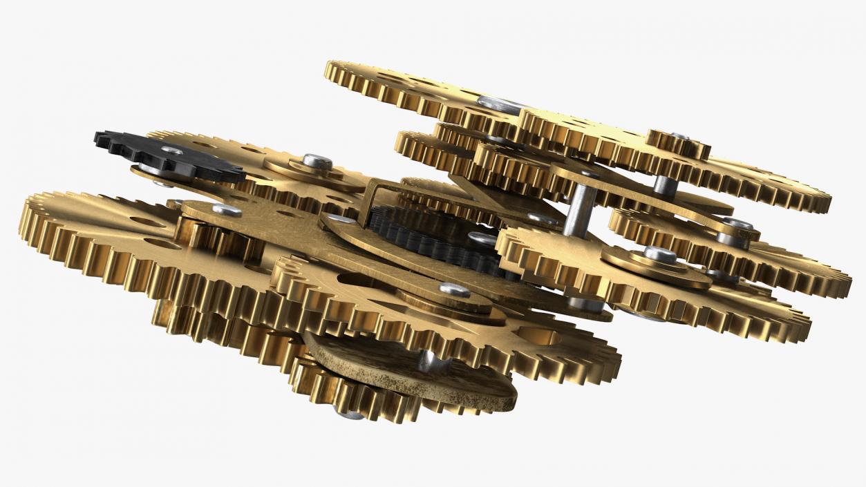 3D model Clockwork Gear Mechanism Brass