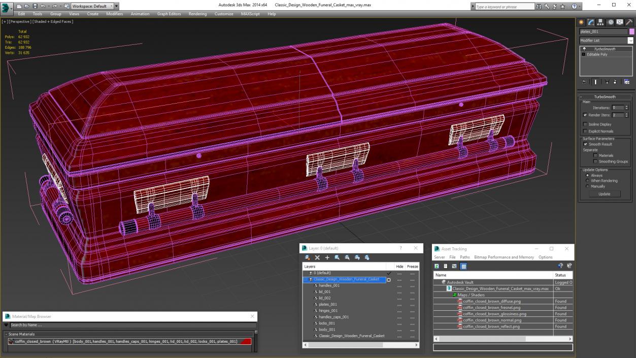 3D Classic Design Wooden Funeral Casket