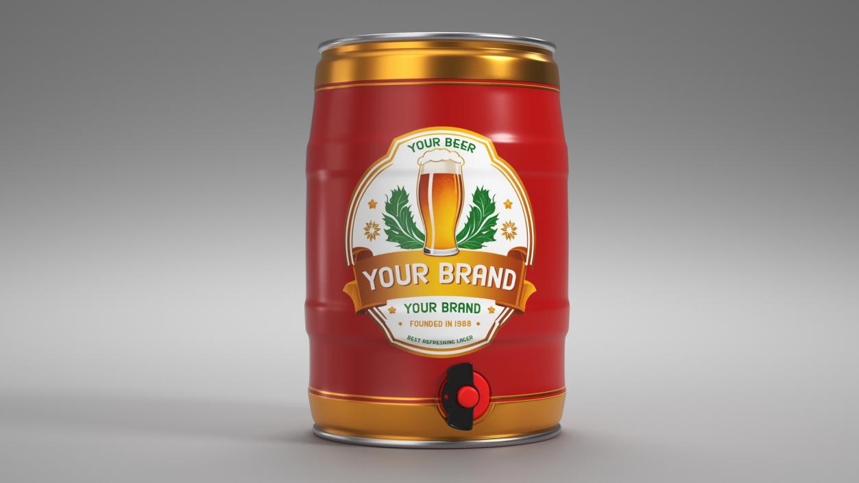 Beer Keg with Tap and Label Mockup 3D model