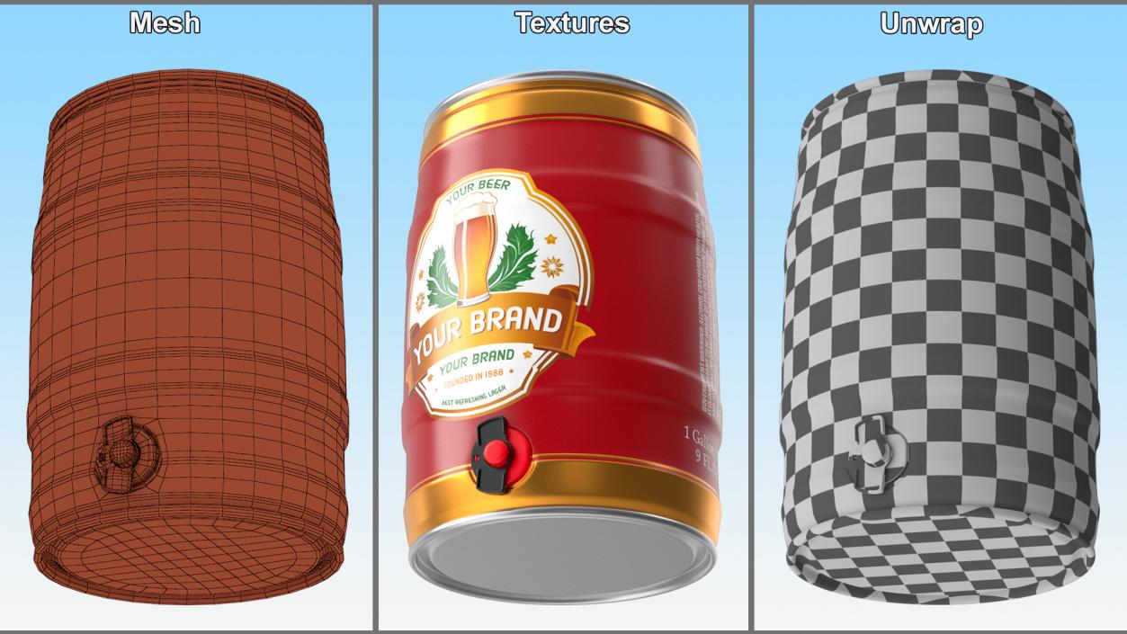 Beer Keg with Tap and Label Mockup 3D model