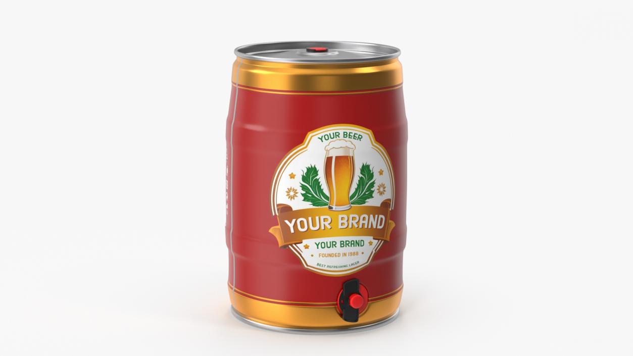 Beer Keg with Tap and Label Mockup 3D model