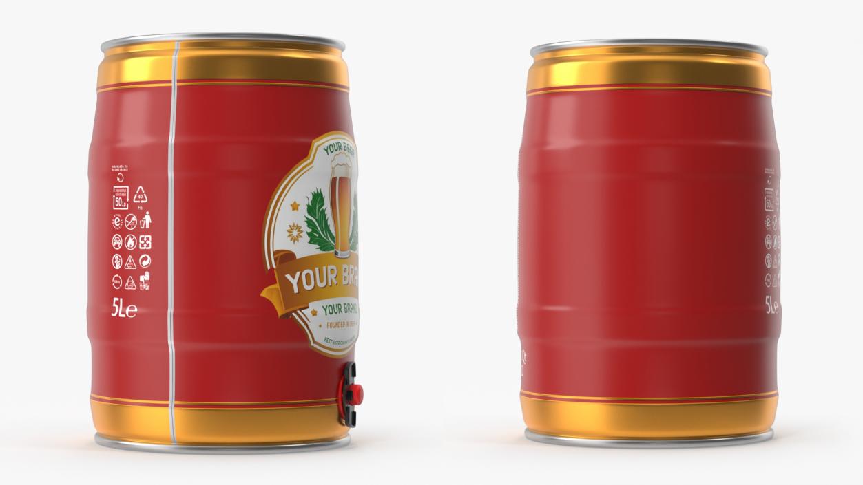 Beer Keg with Tap and Label Mockup 3D model