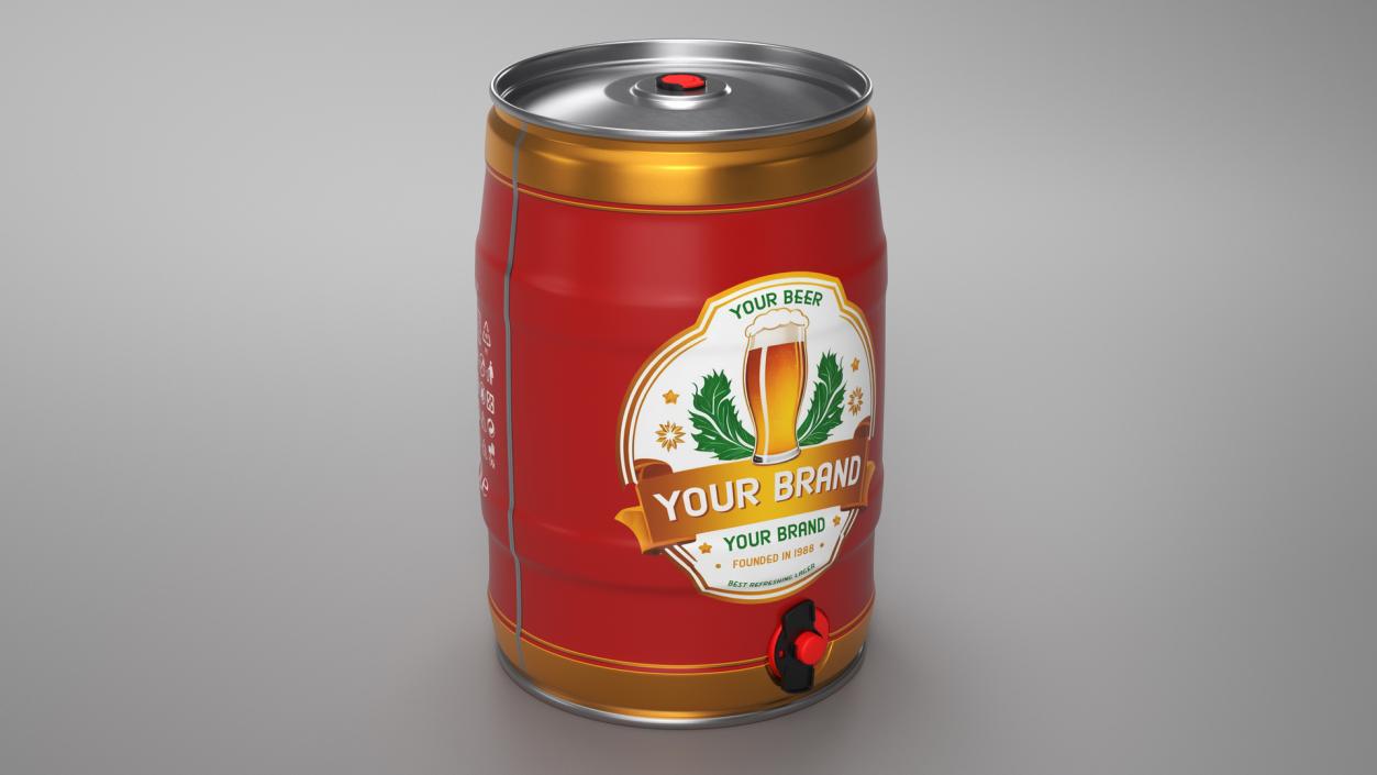 Beer Keg with Tap and Label Mockup 3D model