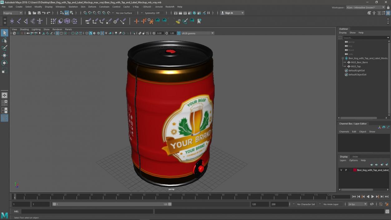 Beer Keg with Tap and Label Mockup 3D model