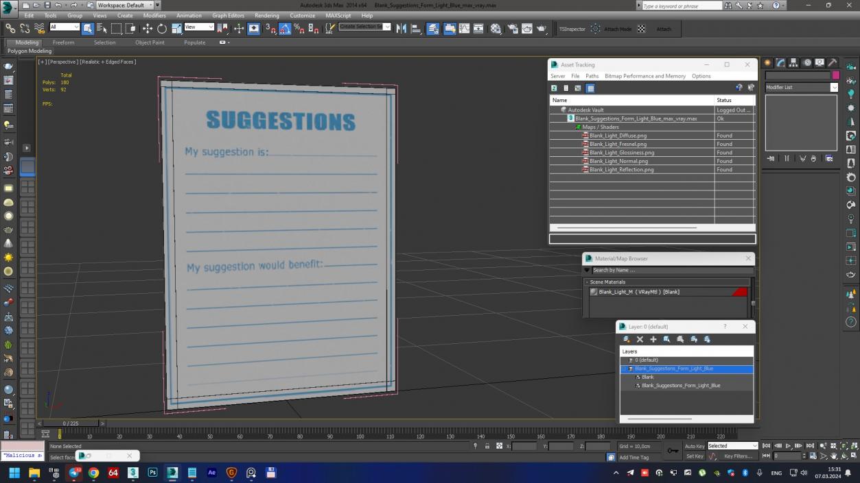 3D Blank Suggestions Form Light Blue model