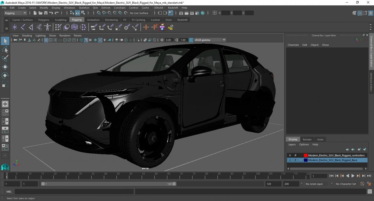 3D Modern Electric SUV Black Rigged for Maya 2 model