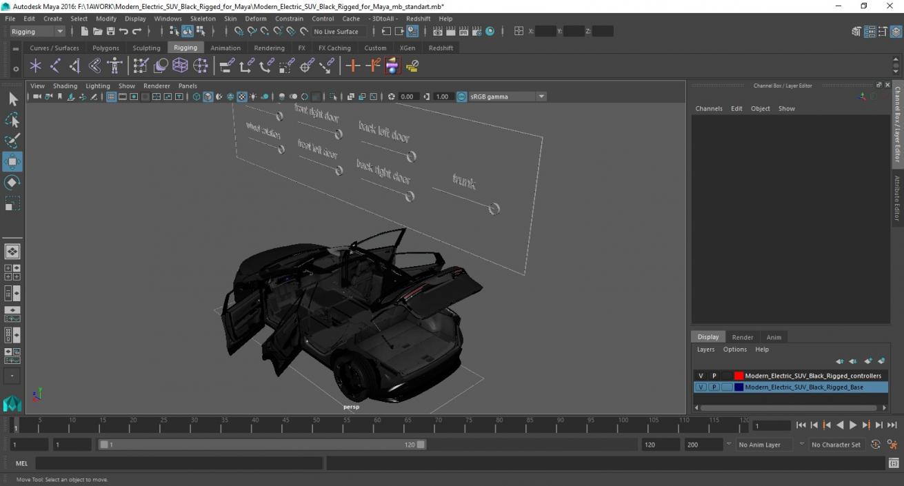 3D Modern Electric SUV Black Rigged for Maya 2 model