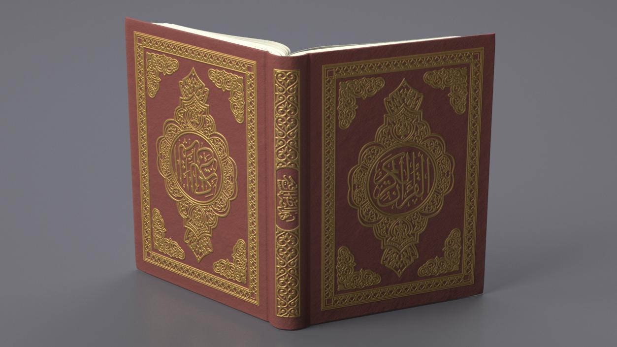 3D Quran Book on Stand Red Open model