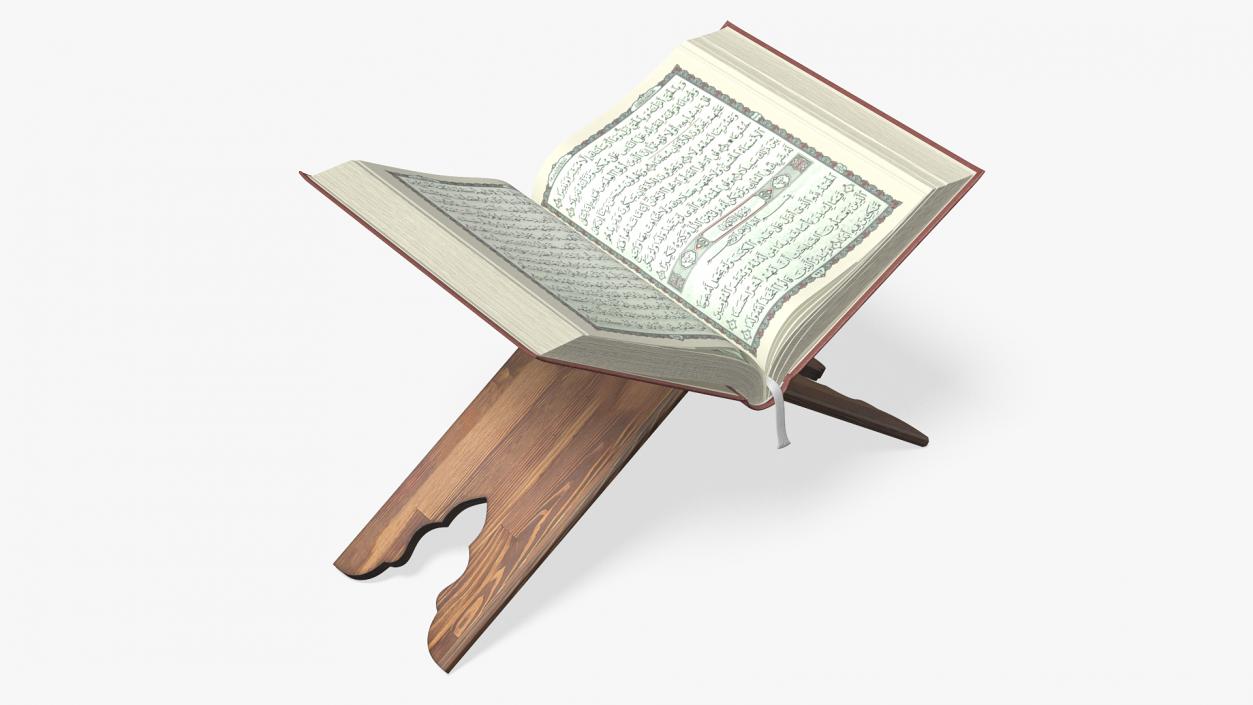 3D Quran Book on Stand Red Open model