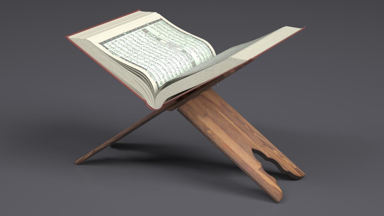 3D Quran Book on Stand Red Open model