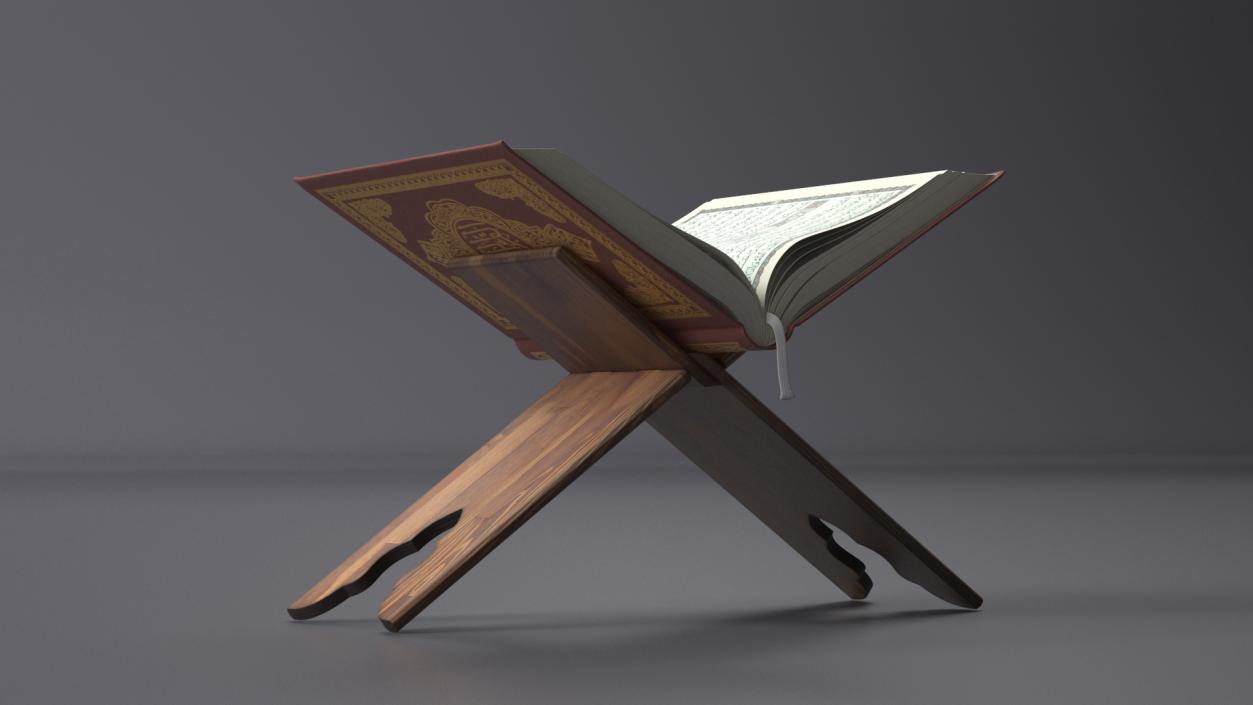 3D Quran Book on Stand Red Open model