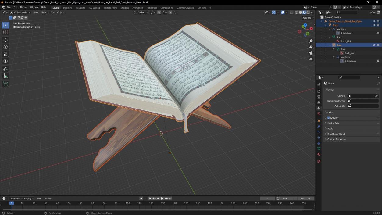 3D Quran Book on Stand Red Open model