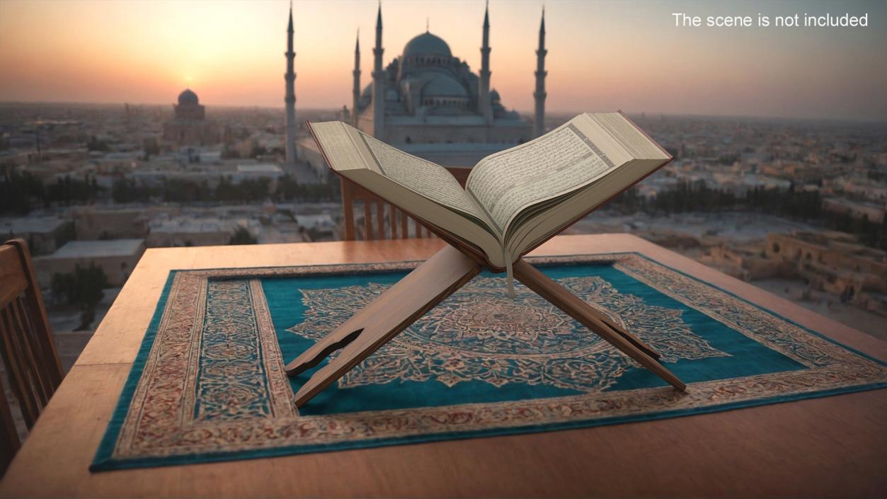 3D Quran Book on Stand Red Open model