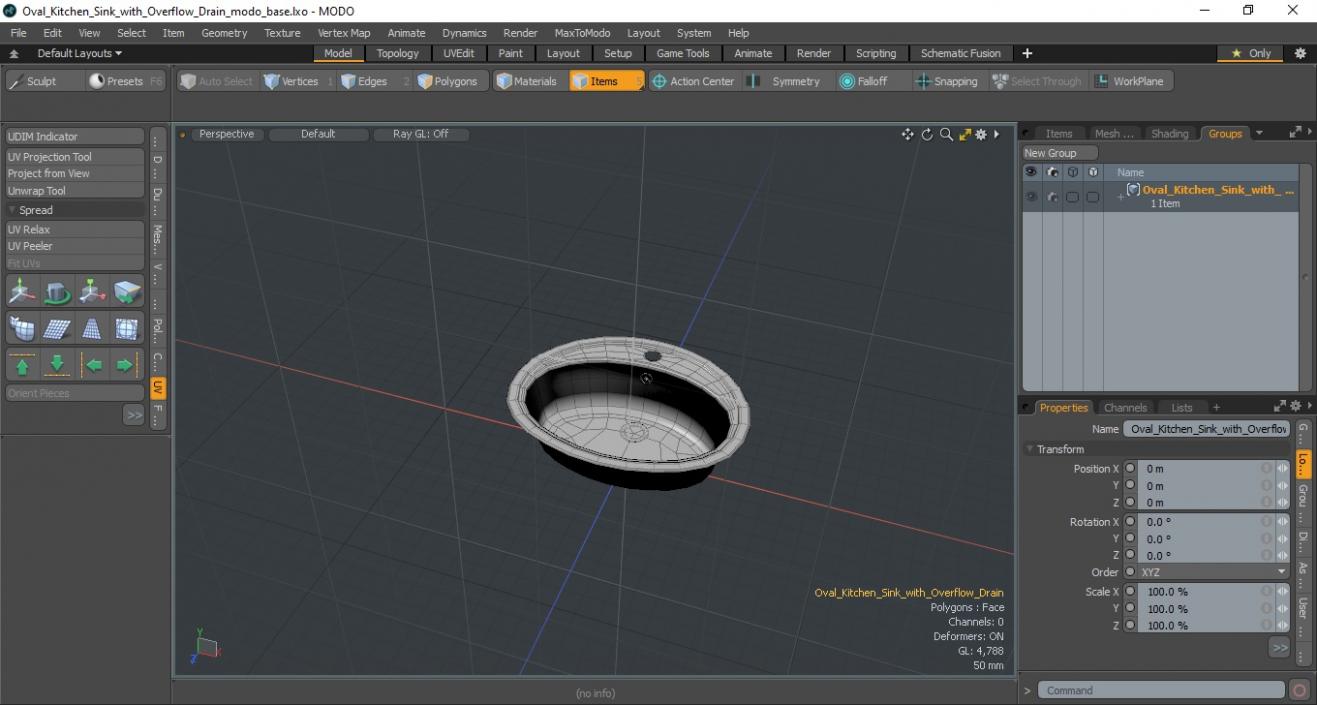 Oval Kitchen Sink with Overflow Drain 3D