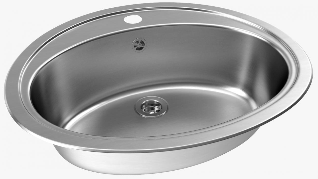 Oval Kitchen Sink with Overflow Drain 3D