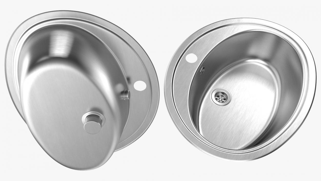 Oval Kitchen Sink with Overflow Drain 3D