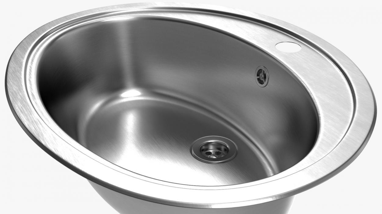 Oval Kitchen Sink with Overflow Drain 3D