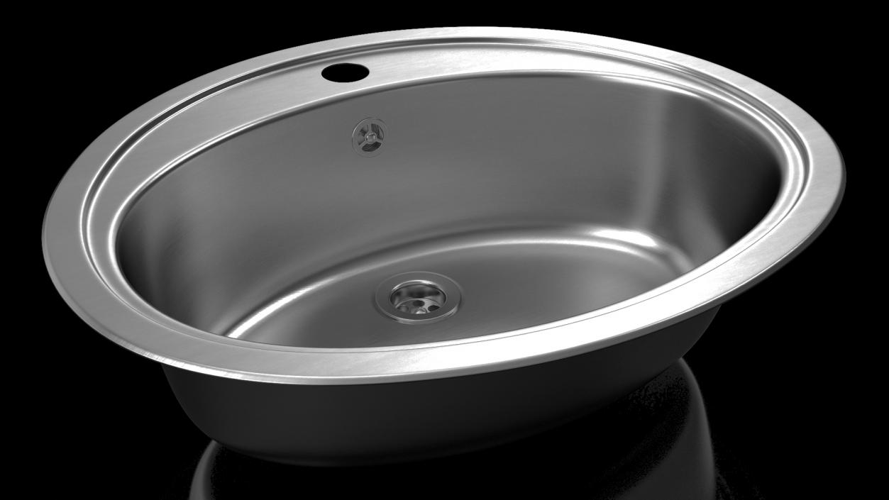 Oval Kitchen Sink with Overflow Drain 3D