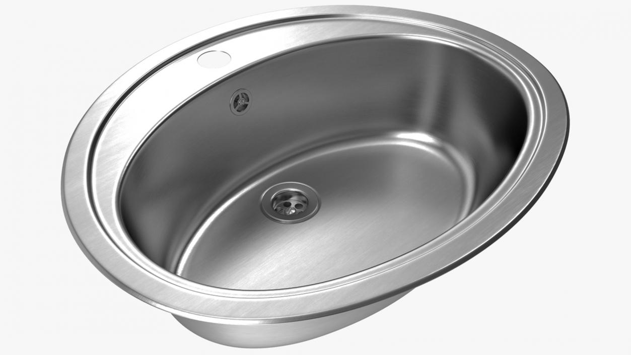 Oval Kitchen Sink with Overflow Drain 3D