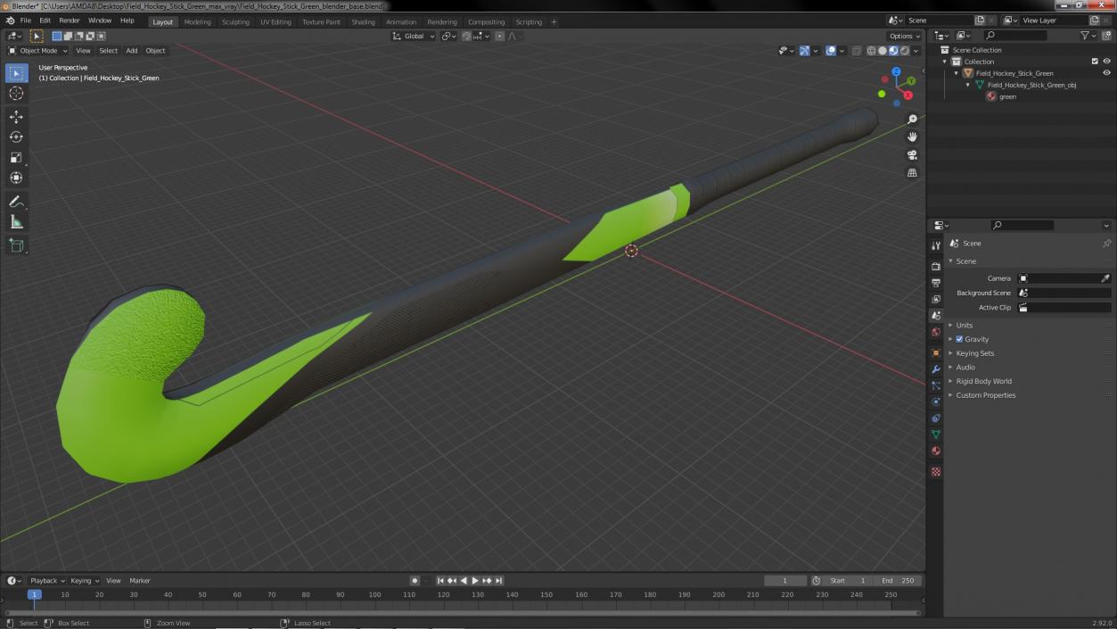 Field Hockey Stick Green 3D model