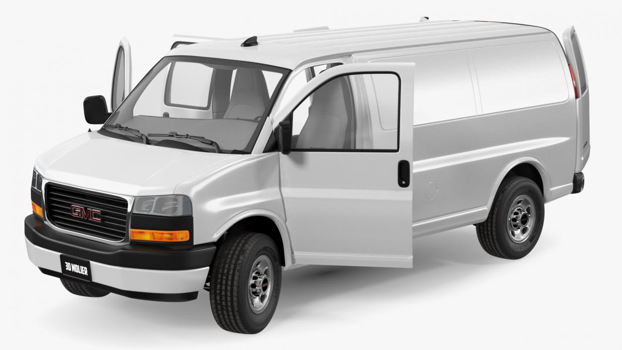 GMC Savana Van White Rigged 3D