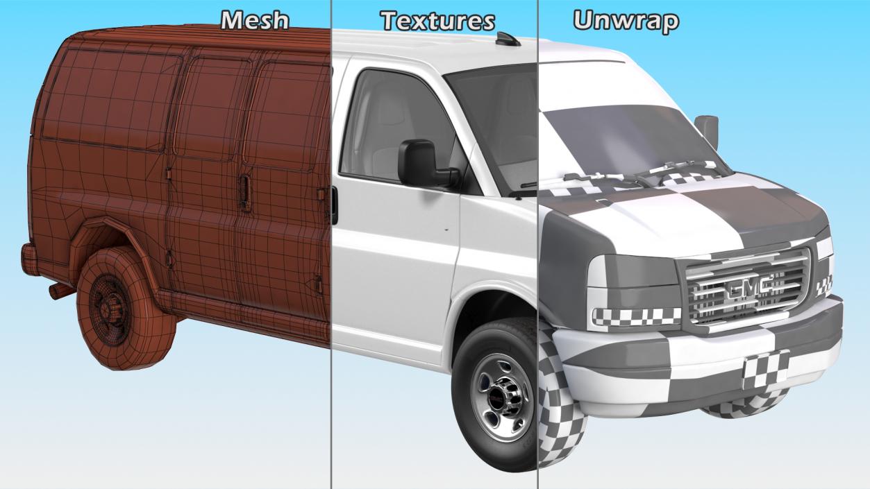 GMC Savana Van White Rigged 3D