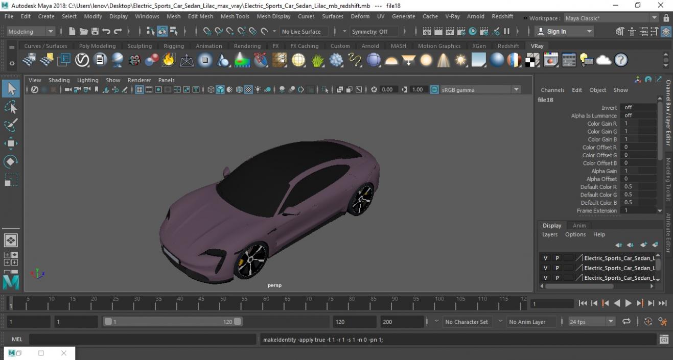 3D Electric Sports Car Sedan Lilac