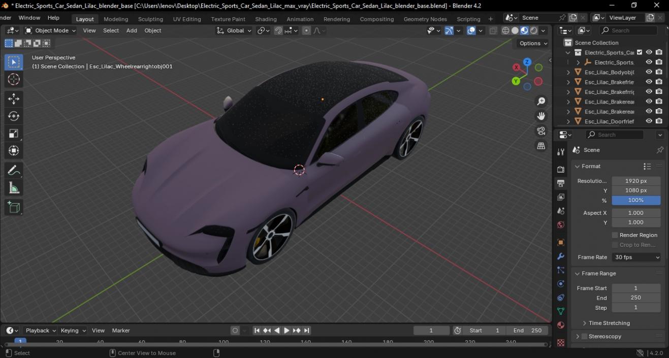 3D Electric Sports Car Sedan Lilac