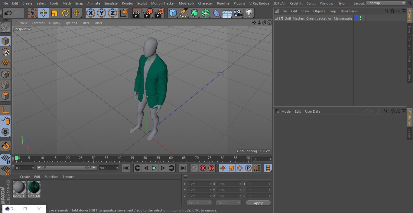 3D Golf Masters Green Jacket on Mannequin model