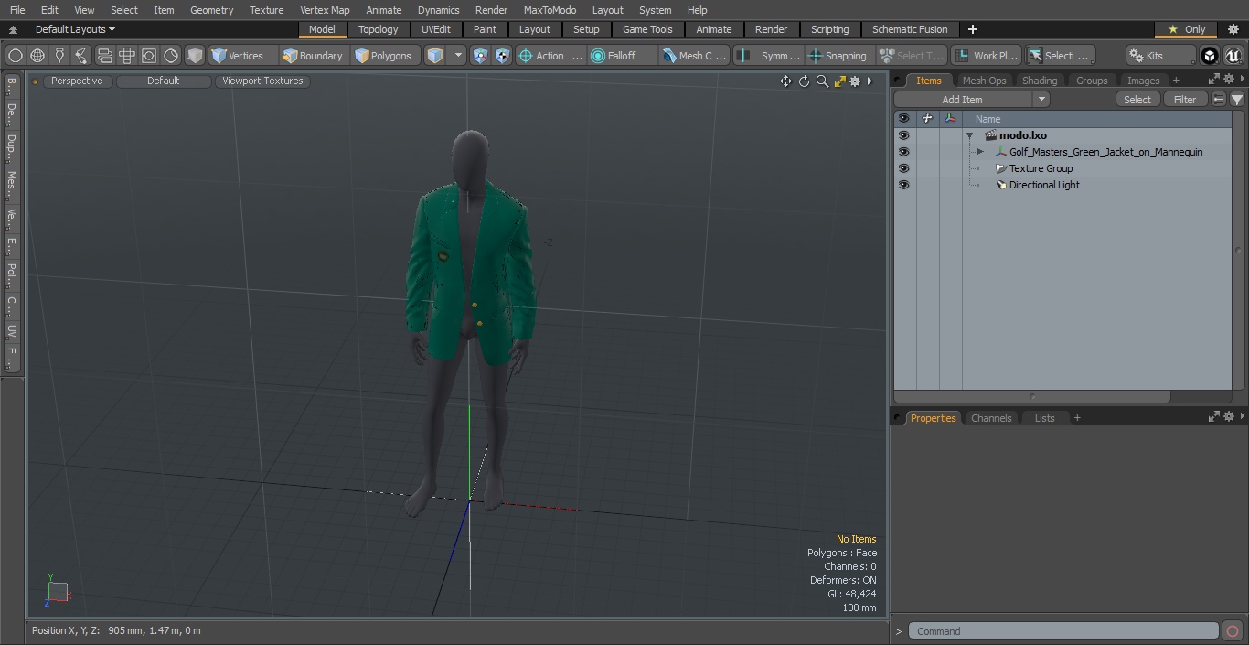 3D Golf Masters Green Jacket on Mannequin model