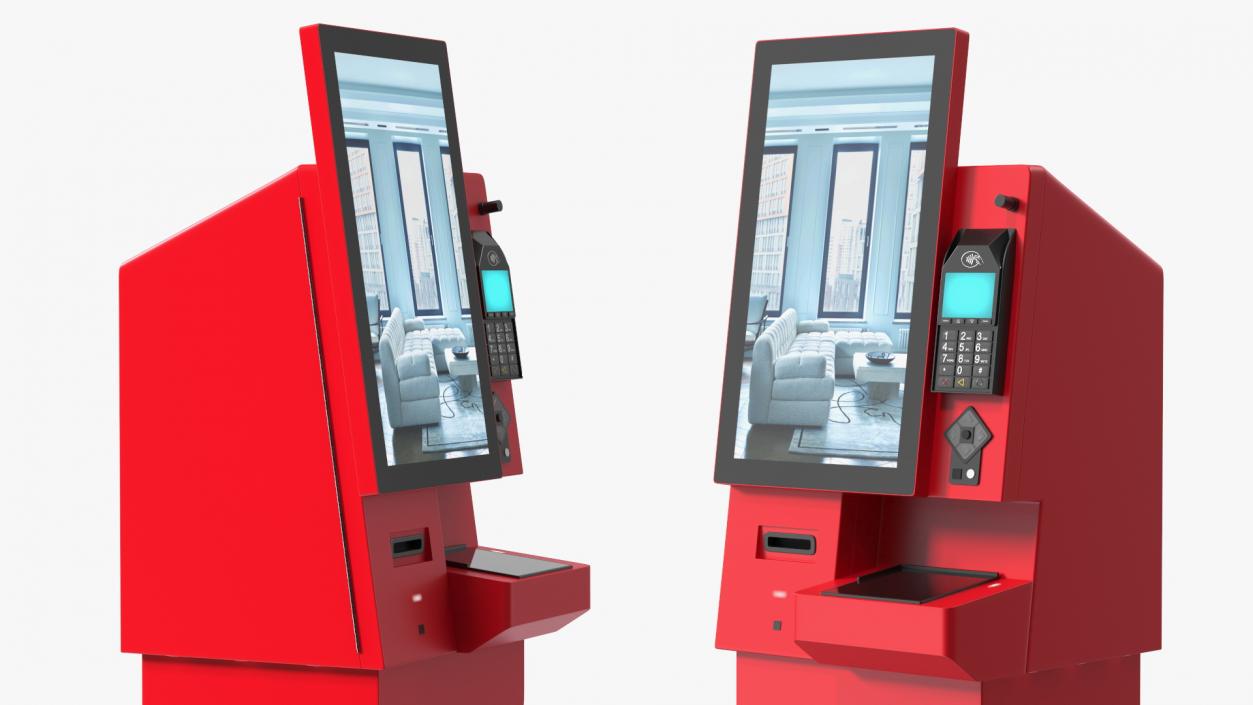 Smart Payment Hotel Kiosk Red 3D model