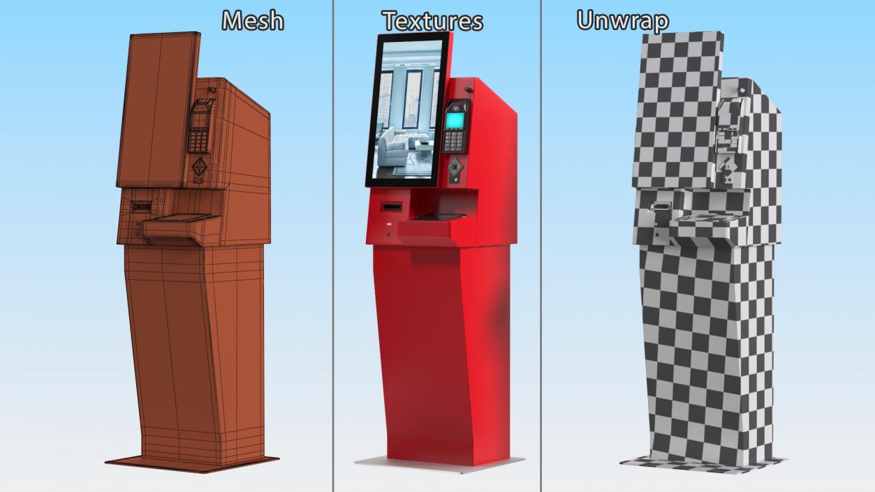 Smart Payment Hotel Kiosk Red 3D model