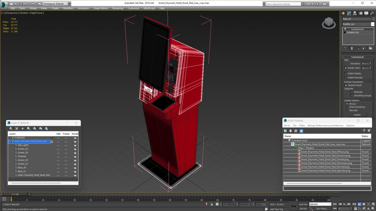 Smart Payment Hotel Kiosk Red 3D model